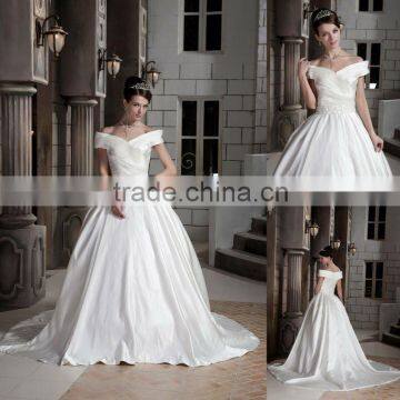 Off-the-shoulder Luxurious Satin Ruffles Ball Gown Floor Length Wedding Dress xyy03-103