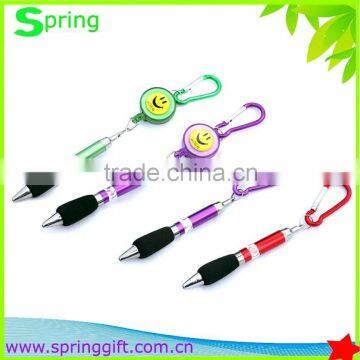 promotion yoyo gift pen with keychain puller badge reel ball pen with carabiner