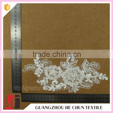 HC-2613-1 Hechun Mesh Made Polyster Beaded Crochet Floral Dress Lace Applique photo-4