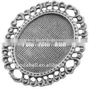 Alloy Pendants Cabochon Settings, Lead Free & Nickel Free, Antique Silver Color, about 58x49x2mm, hole: 6mm(EA094Y-NF)