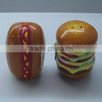 Handpainted hotdog and hambuger salt and pepper shaker