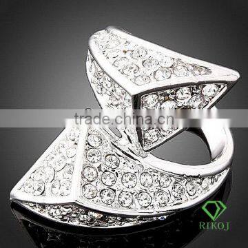 Noble full crystal white gold GP triangle rings