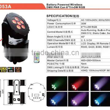 Sound Active DMX 512 6*Tri-3W RGB Wireless Par Light Wedding Light