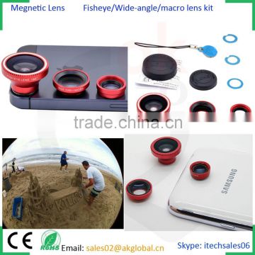 mobile phone magnetic wide-angle fisheye and macro 3in1 lens kit for iphone ipad samsung htc lg xiaomi