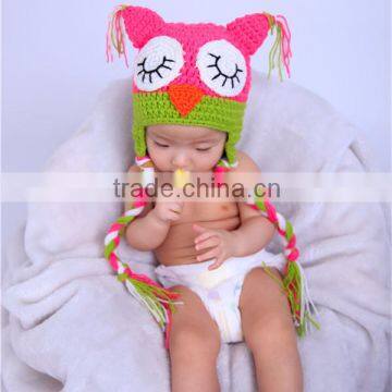 Custom made soft Owl shape Newborn Crochet Girl Hat