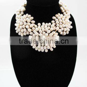 Fantastic White Flower Statement Pearl Necklace Set with Earrings