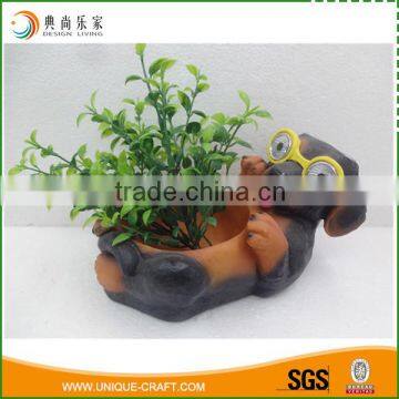 resin material resin dog decorative planter pot with solar light