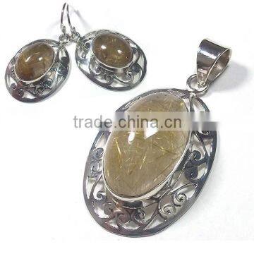 Wholesale jewelry 925 sterling silver natural stone jewelry set rutilated quartz jewelry