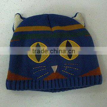Children's Monster Knitted Beanie With Corn and Pom