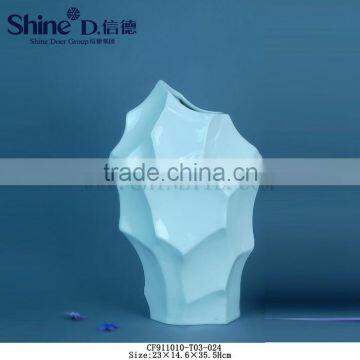 Faceted shape Handmade white ceramic vases for flowers