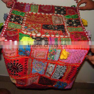Multi color vintage fabric Patchwork pouf cover Indian Foot Stool Bean Bag Floor Pillow ottoman stool