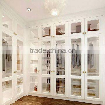 Solid wood Bedroom Furniture wardrobe classical walk in closet with glass doors