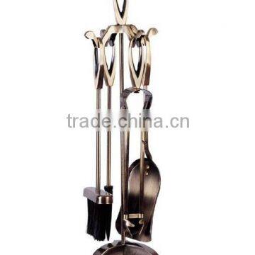 Traditional Fireplace Tool Set, with Antique Brass Finish