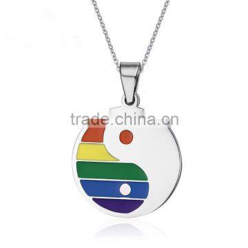 Chinese Handmade Necklace Jewelry Stainless Steel Rainbow Disc Pendant Chain Necklace For Unisex