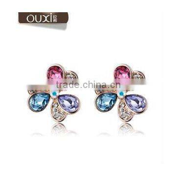 OUXI New fashion design wholesale flower charm zinc alloy color crystal stud earrings 20036