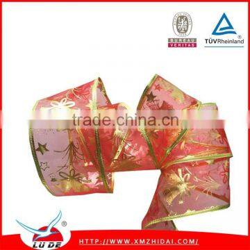 Red Organza Ribbon With Gold Eage for Chrismas Decoration