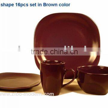 16pcs set of square shape dinnerware in brown color