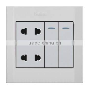 Wenzhou High Quality Pure White 2 Gang 4 Pin Electrical Wall Switches Sockets