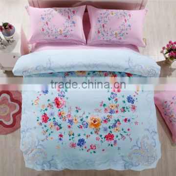 New Design Pink and Blue Flower 100% cotton Duvet cover set