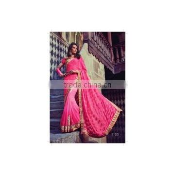 Vivacious Hot Pink Georgette Designer Saree/designer sarees online shopping