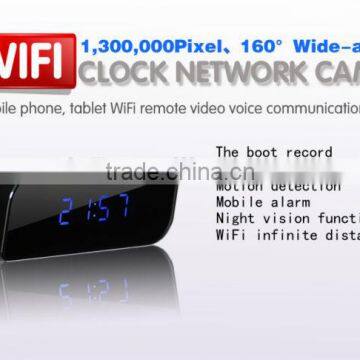 2015 New HD 720P WiFi P2P night vision motion detection clock camera