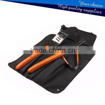 Low Price 3PCS Long Wooden handle BBQ Grill Tools set with apron