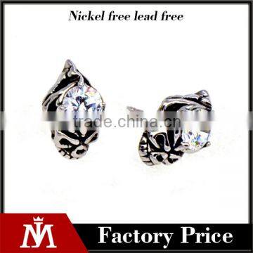 Hiphop Mens Castings Silver Jewelry Diamond Stainless Steel Skull Earrings