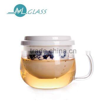 wholesale 300ml glass tea cup with strainer with lid high borosilicate glassware N6392