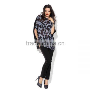 Pretty steps 2015 ladies bat sleeve geometric print oversize printed blouse for fat women