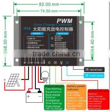 Remote set PWM 12/24V 15A IP67 IP68 Solar Charge Controller