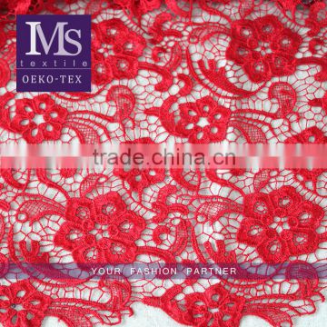 New design embroidered pattern red polyester african lace fabrics for dress