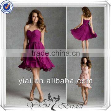 QQ295 Chiffon mini pink and purple bridesmaids dresses with ruched bodice