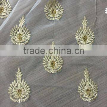 Zari Embroidery Thread Motif on Net Fabric