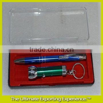 pen with flashlight with plastic box,pen with flashlight gift set