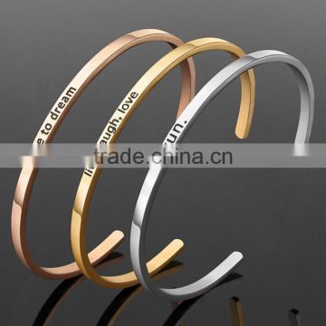 Custom Text carving boy hand gold plated metal bracelet with message display