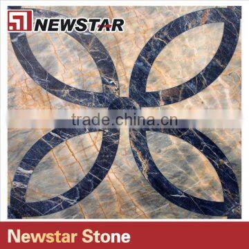 Newstar Black And Gold Marble Waterjet Floor Medallion Tile For Sale Mosaic photo-2