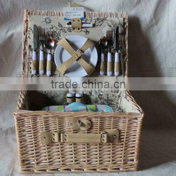 hotsale willow wicker basket with cutlery and goblet, can be customed