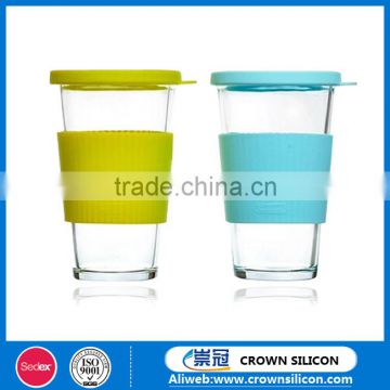 Heat proof silicone cup sleeve with glass cup