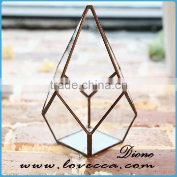 Decorate wedding house cube geometric glass terrarium wholesale copper vases