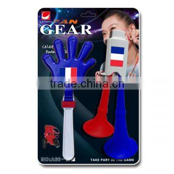 2016 Euro Cup fans plastic cheering 2 tones horns and handclapper set/ fan gears / soccer fans noise maker kit