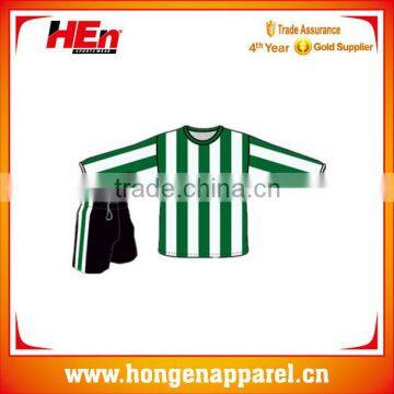 Hongen apparel wholeasle teenage green stripe long sleeve soccer set OEM custom design