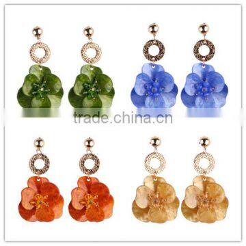 Bohemian jewelry colorful arcylic flowers drop earrings for women