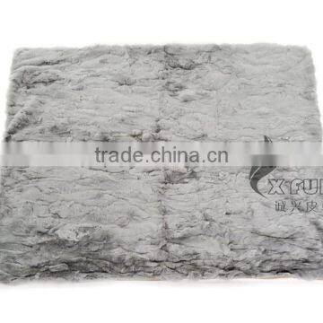 CX-D-66F High Quality Pachwork Rex Rabbit Real Fur Throw Blanket photo-5