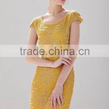 Grid Pattern Design Shinny Gold Metallic Effect Ladies Formal Slim Lace Fashion Dress SR-D9791 photo-3