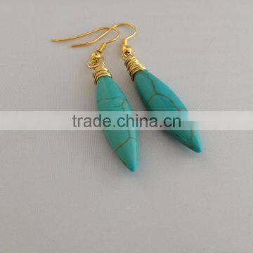 high quality turquoise stone earrings, gold wried earring, natural stone dangle earring jewelry