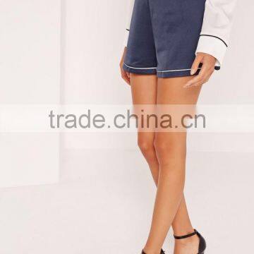 Custom Design Women Shorts Sleepwear Premium Satin Piping Detail Shorts Blue photo-2