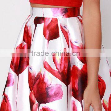 MGOO 2016 Imported OEM Services Red Color Ball Umbrella Skirts For Women Lily Flowers Print Skirt 15145B331 photo-5