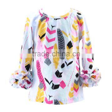 2017 boutique summer fall 3/4 sleeve icing clothes new print icing t shirt adorable cotton wholesale Girls Ruffle Raglan