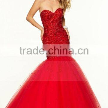 2016 Prom Dresses Sweetheart Beaded Bodice Mermaid Tulle Lace Up photo-5