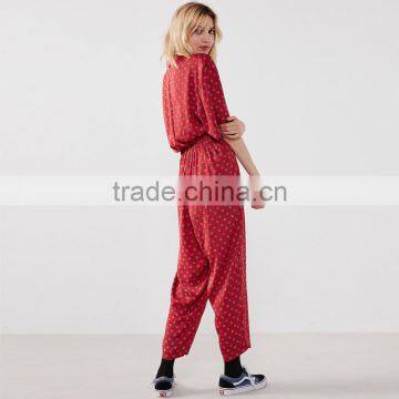 Vintage Touch Wrap Over Half Sleeve Printed Peasant Jumpsuit for Lady photo-3